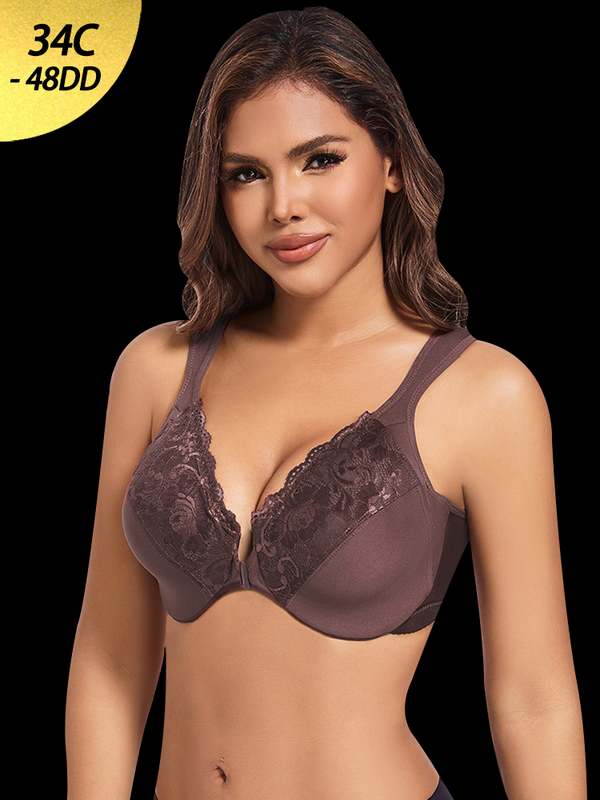 Ultra-Thin Lace Front Closure Push-Up Bra with Underwire
