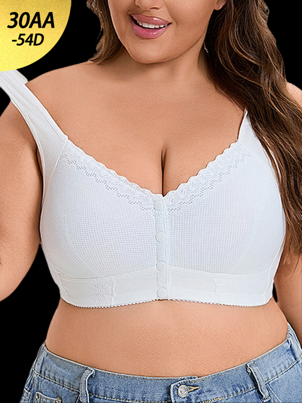 Front Closure Wireless Bralette for Women - Lace Trim