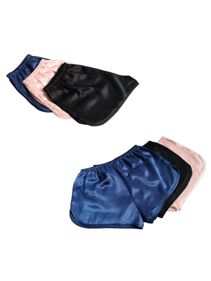 Solid Ice Silk Pajamas Suspenders Shorts Set