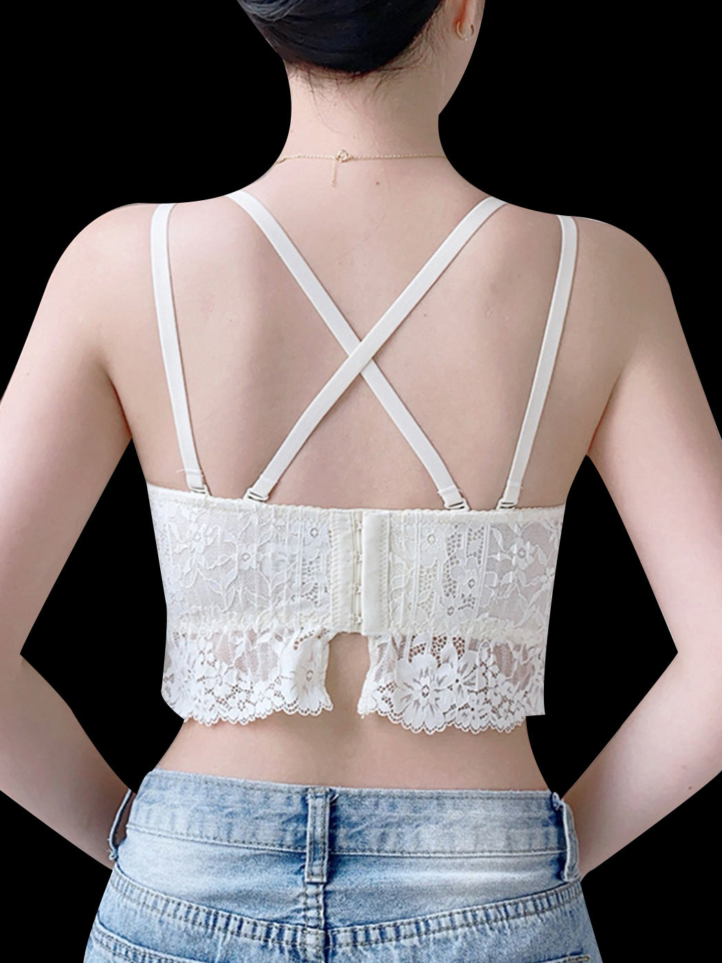 Thin Lace Strapless Bandeau Style Wire-Free Bra with Anti-Slip Design