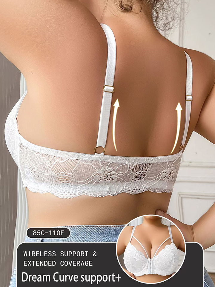 Minimizer Bra for Large Bust - Front Closure Push-Up Lace Bra with Full Coverage