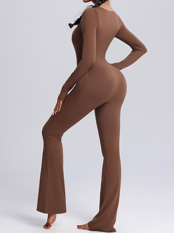 Seamless Full-Body Long-Sleeve Yoga One-Pieces with Square Neckline