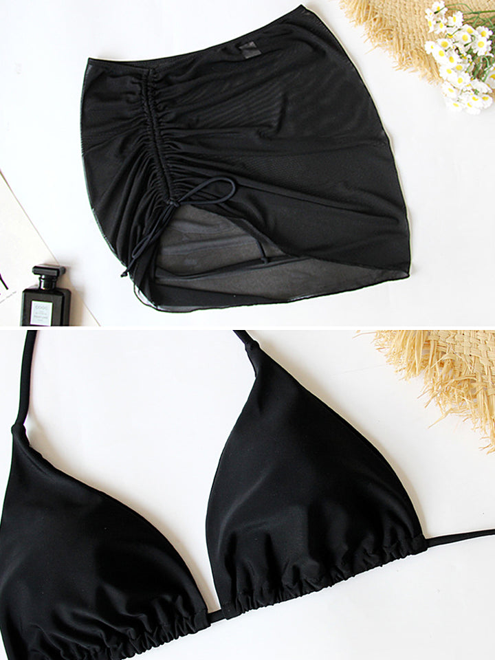 Women's Sexy Solid Color Bikini Set - 3-Piece Padded Swimwear