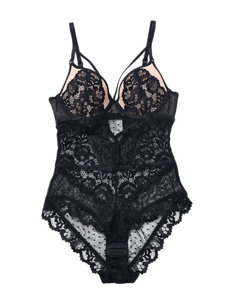 Sexy Lingerie Women V-Neck Lace Bodysuit with Underwire
