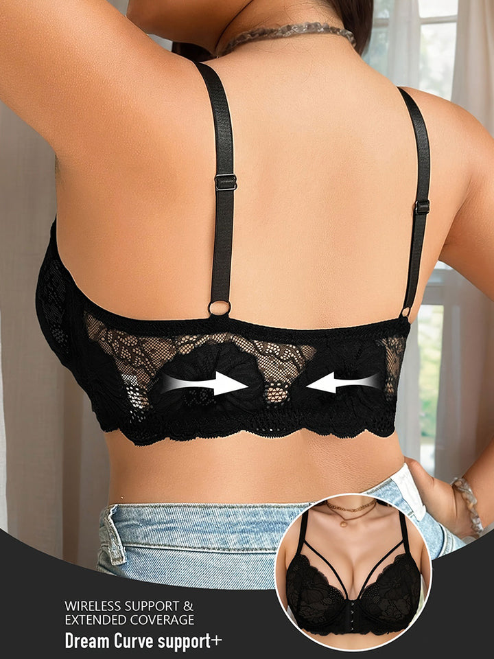 Minimizer Bra for Large Bust - Front Closure Push-Up Lace Bra with Full Coverage