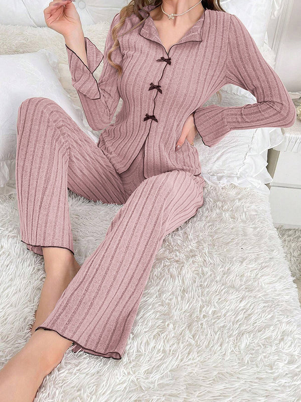 Women's Pajama Set - Fashion Long Sleeve Long Pants Loungewear Homewear Suit