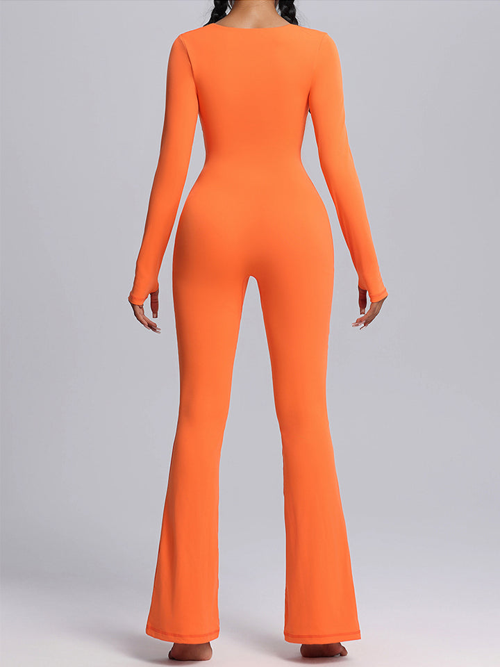 Seamless Full-Body Long-Sleeve Yoga One-Pieces with Square Neckline