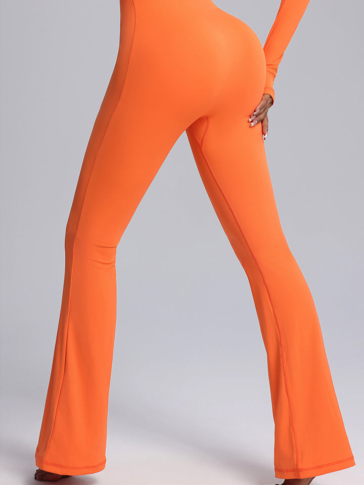 Seamless Full-Body Long-Sleeve Yoga One-Pieces with Square Neckline