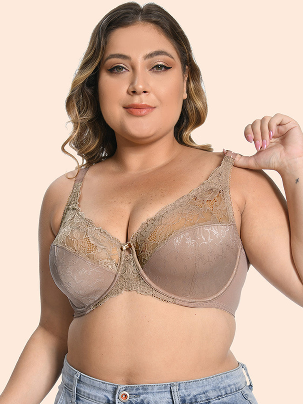 Plue Size Full Coverage Lace Push Up Bra with Underwire