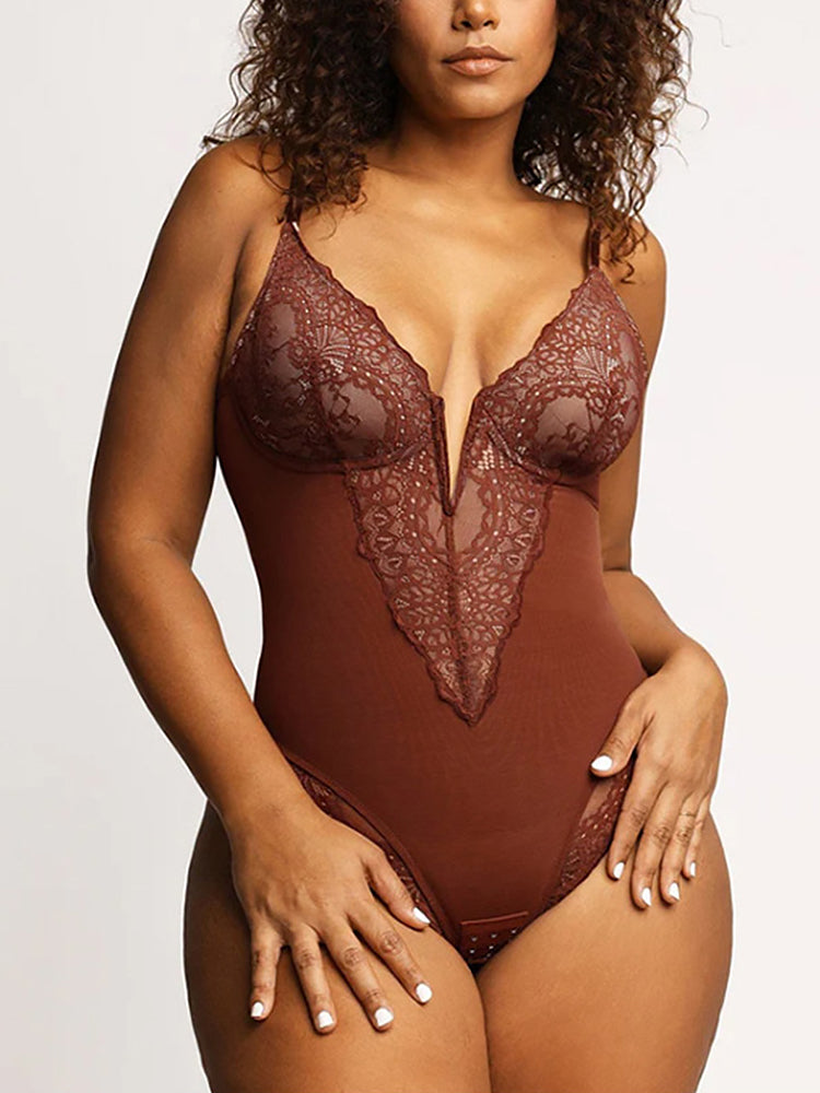 Sexy Lace Cutout Deep-V Hip Lifting Body Shapewear