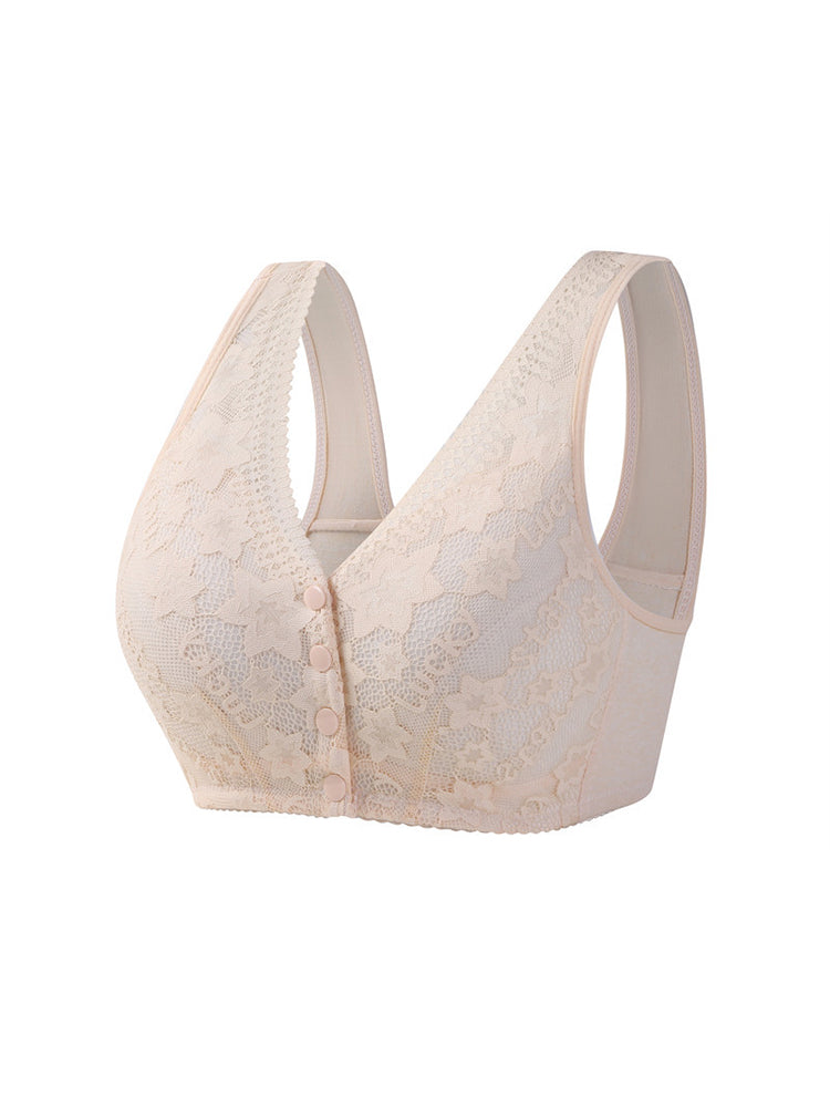 Women's Front Button Close Soft Cup Wireless Bra