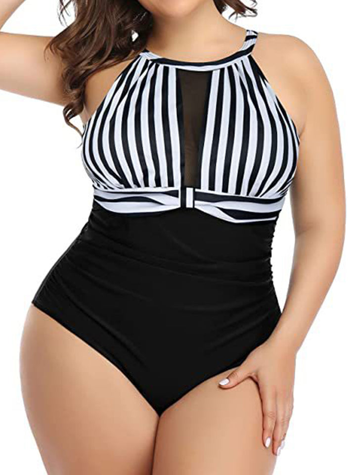 Plus Size Sexy Pleated Design One-piece Swimsuit