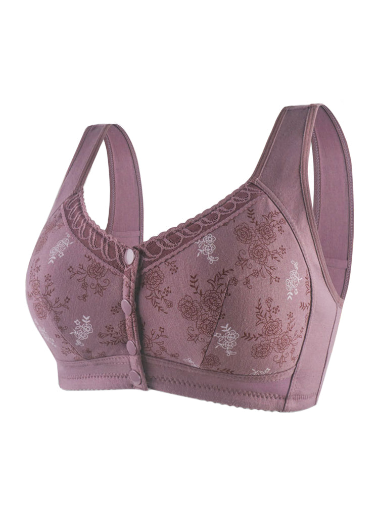 Spring Floral Print Front Closure Wireless Bras