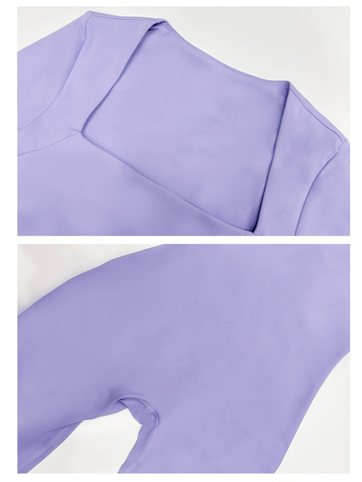 Seamless Full-Body Long-Sleeve Yoga One-Pieces with Square Neckline