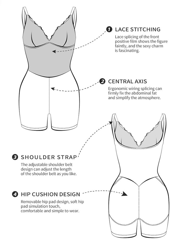 Lace V Neck Butt Enhancer Sleeveless Bodysuit Shapewear