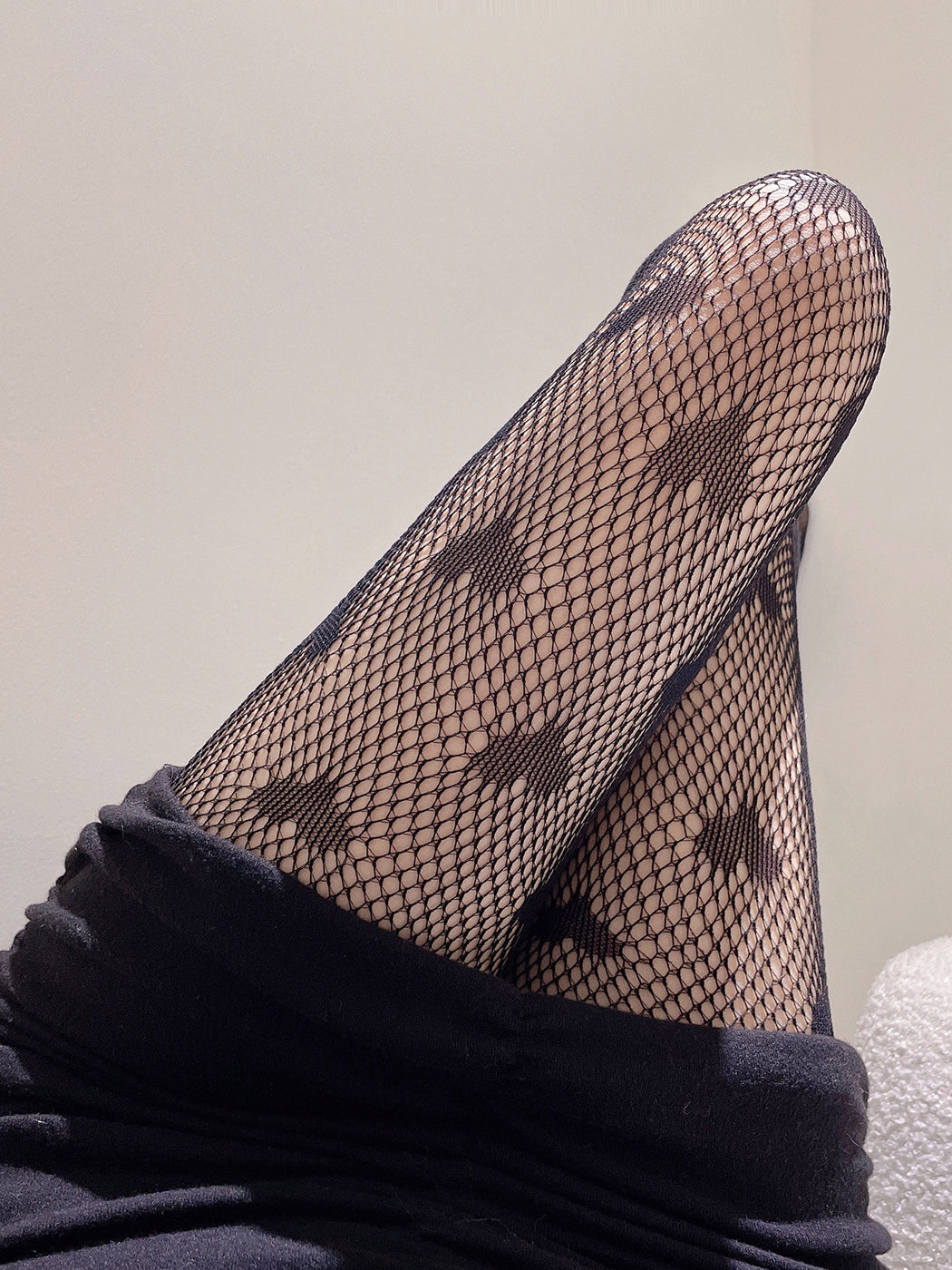 Black Heart Patterned Fishnet Tights High Waist Pantyhose Stockings