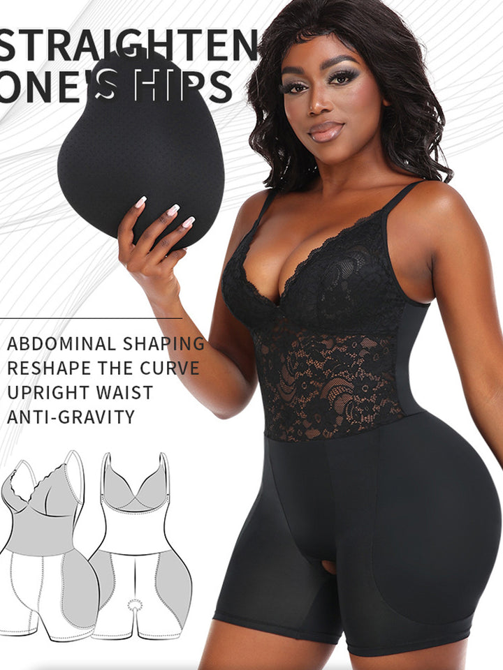 Women's Lace V Neck Corset Hip Enhancer Shapewear Bodysuit