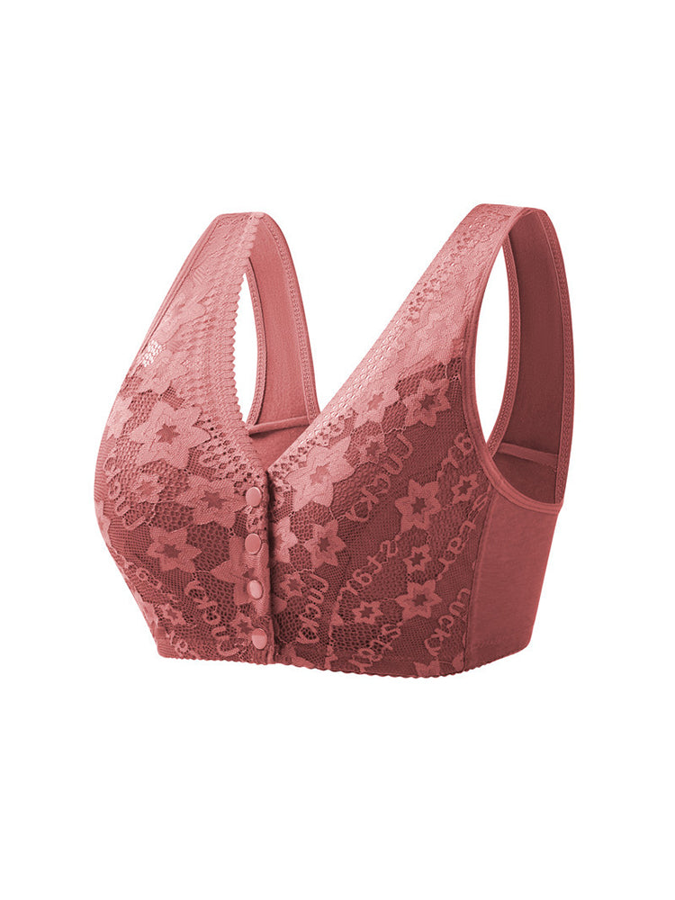 Women's Front Button Close Soft Cup Wireless Bra