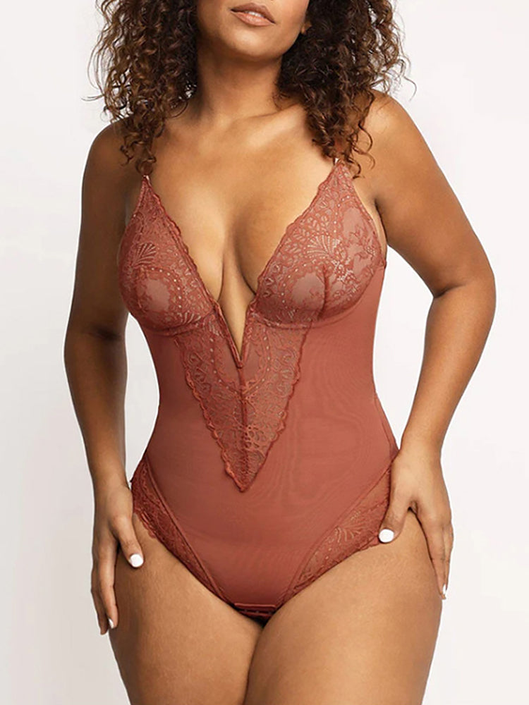 Sexy Lace Cutout Deep-V Hip Lifting Body Shapewear