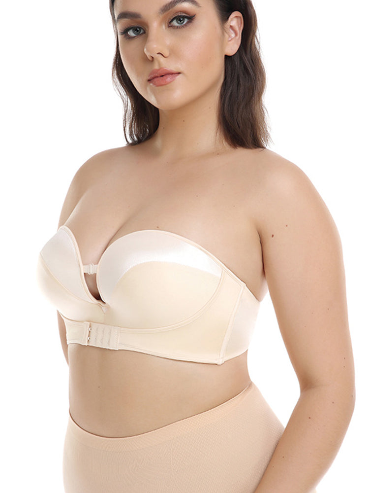 Push Up Lingerie Nonslip Bandeau Front Buckle Lift Strapless Bras