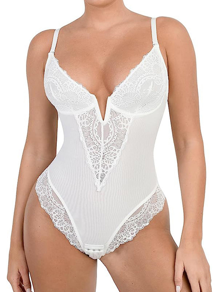 Sexy Lace Cutout Deep-V Hip Lifting Body Shapewear