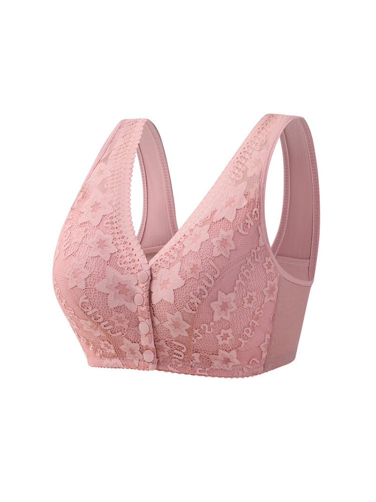 Women's Front Button Close Soft Cup Wireless Bra