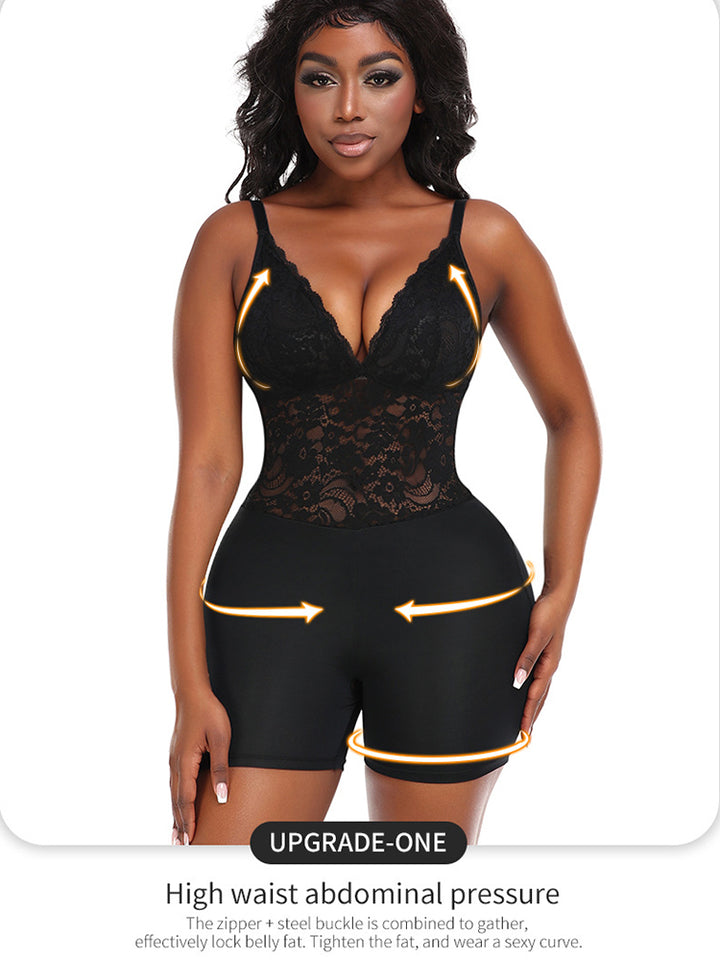 Lace V Neck Butt Enhancer Sleeveless Bodysuit Shapewear