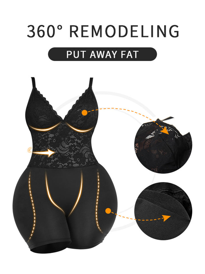 Women's Lace V Neck Corset Hip Enhancer Shapewear Bodysuit