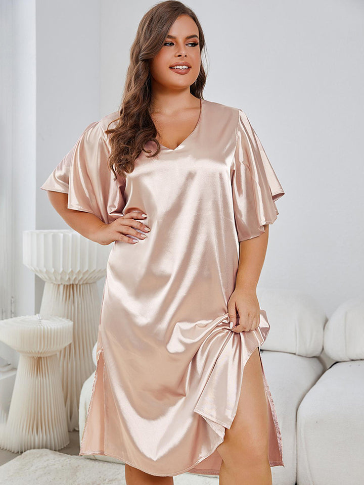 Satin V-Neck Nightdress with Flutter Sleeves