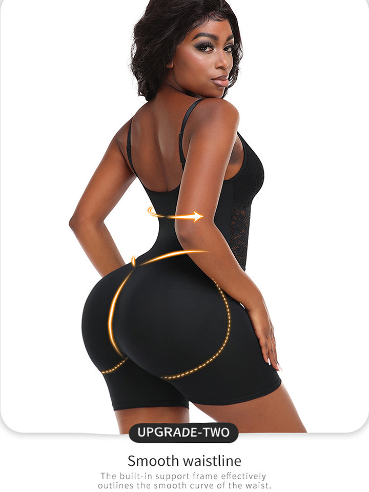 Lace V Neck Butt Enhancer Sleeveless Bodysuit Shapewear