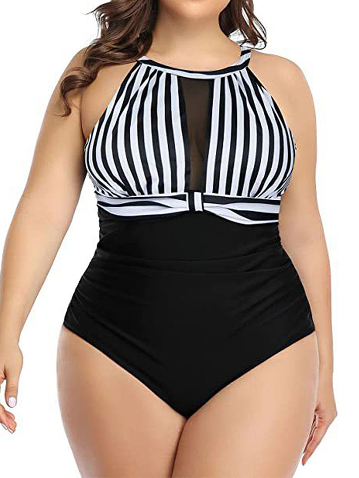 Plus Size Sexy Pleated Design One-piece Swimsuit