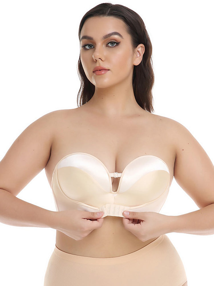 Push Up Lingerie Nonslip Bandeau Front Buckle Lift Strapless Bras