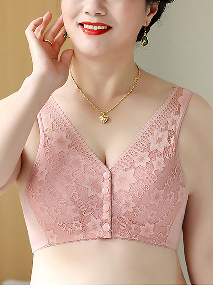 Women's Front Button Close Soft Cup Wireless Bra