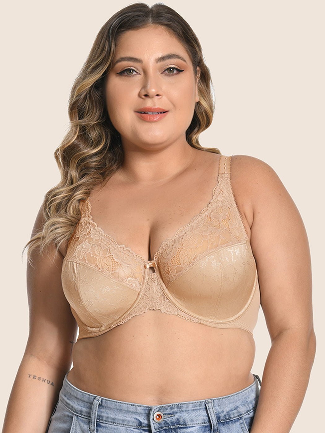 Plue Size Full Coverage Lace Push Up Bra with Underwire