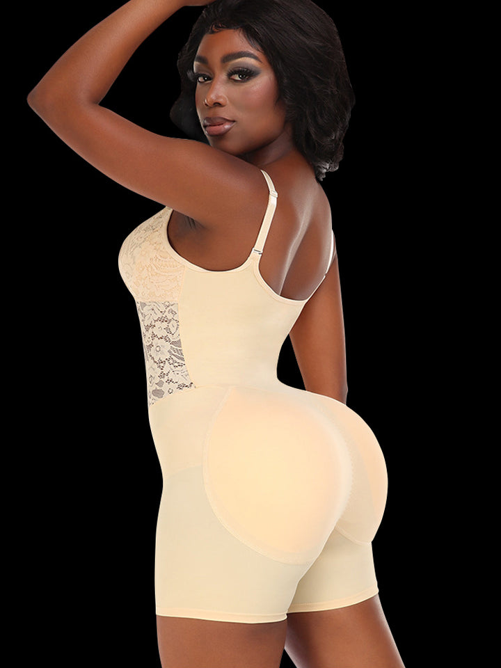 Lace V Neck Butt Enhancer Sleeveless Bodysuit Shapewear