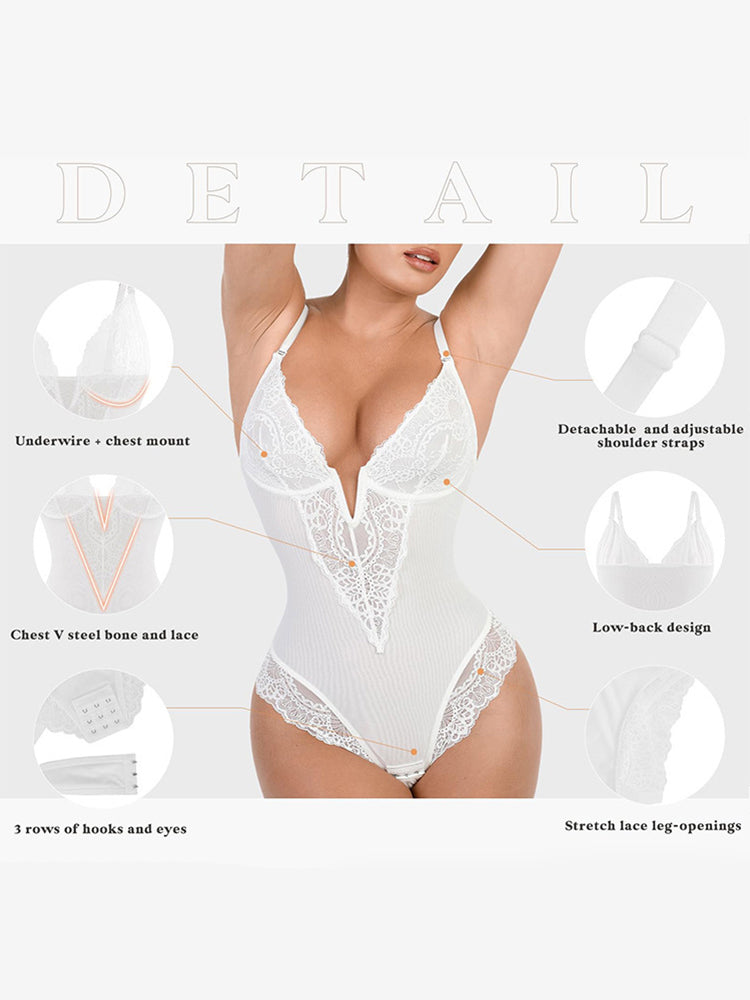 Sexy Lace Cutout Deep-V Hip Lifting Body Shapewear