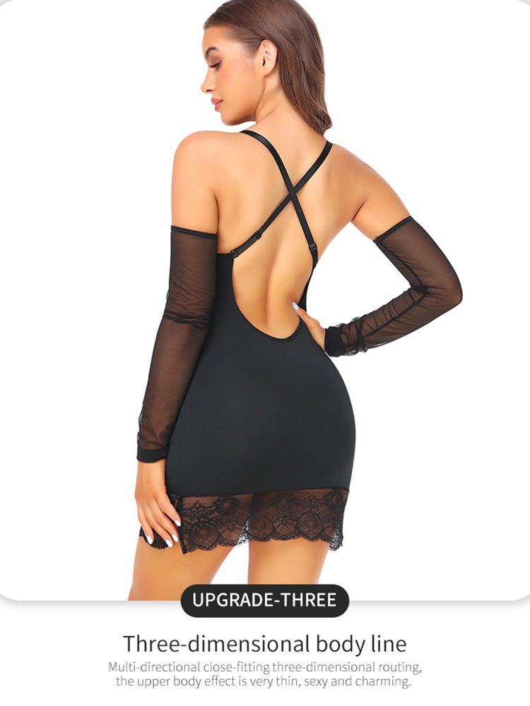 Sexy Backless Lace Tight Wrap Hip Suspender Dress