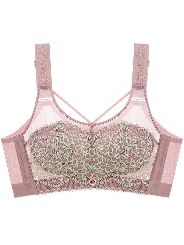 Breathable Floral Lace Full Figure Wireless Minimizer Bra