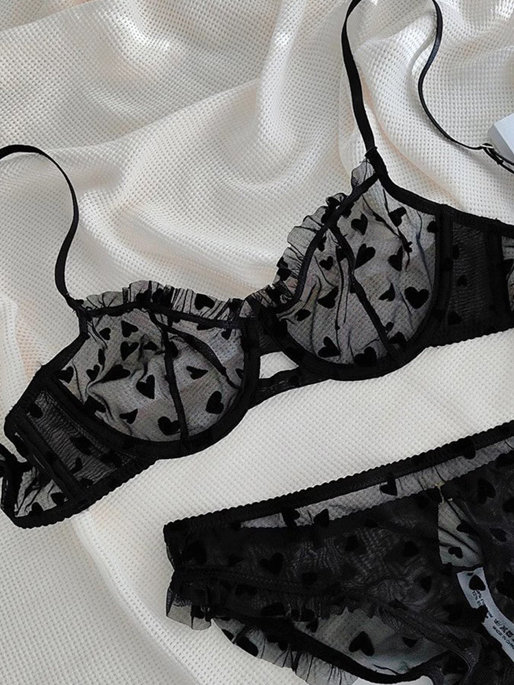 Heart-shaped Printed Mesh Lace Sexy Lingerie Set