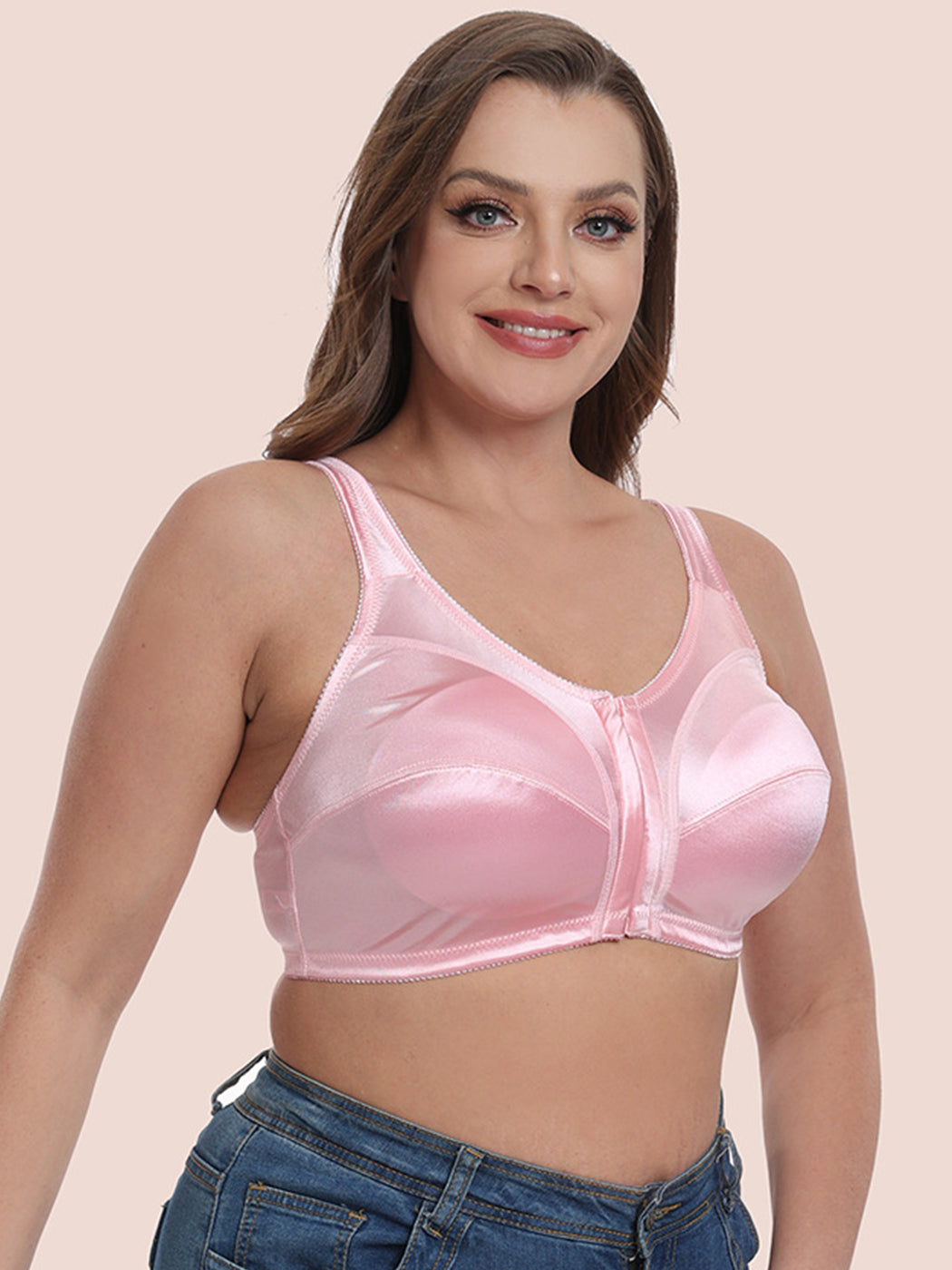Plus Size Front Closure Natural Support Wireless Bra
