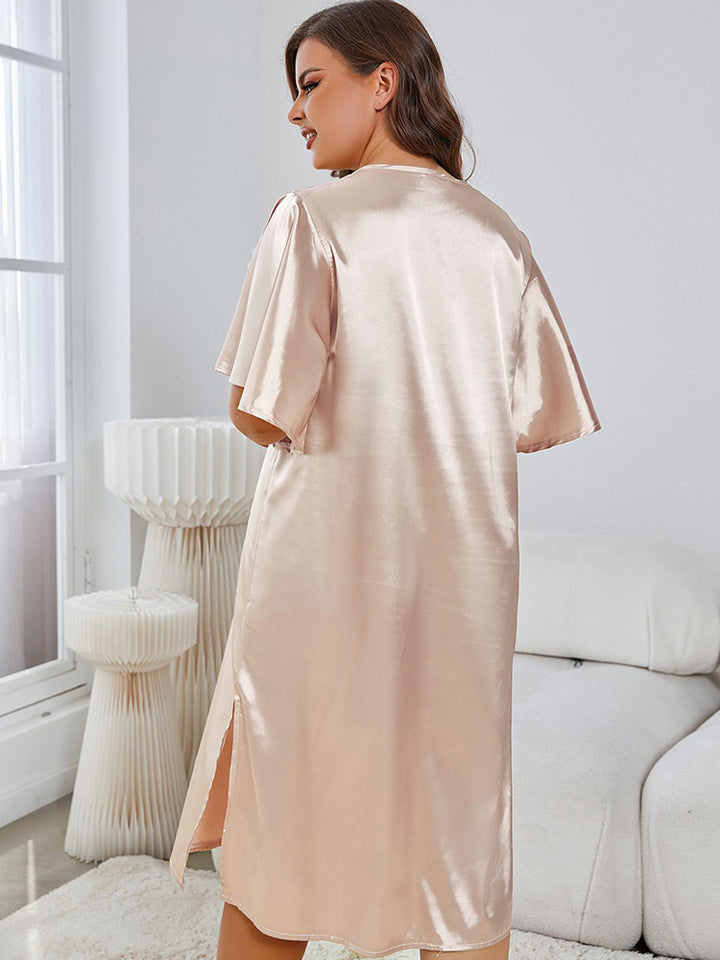 Satin V-Neck Nightdress with Flutter Sleeves