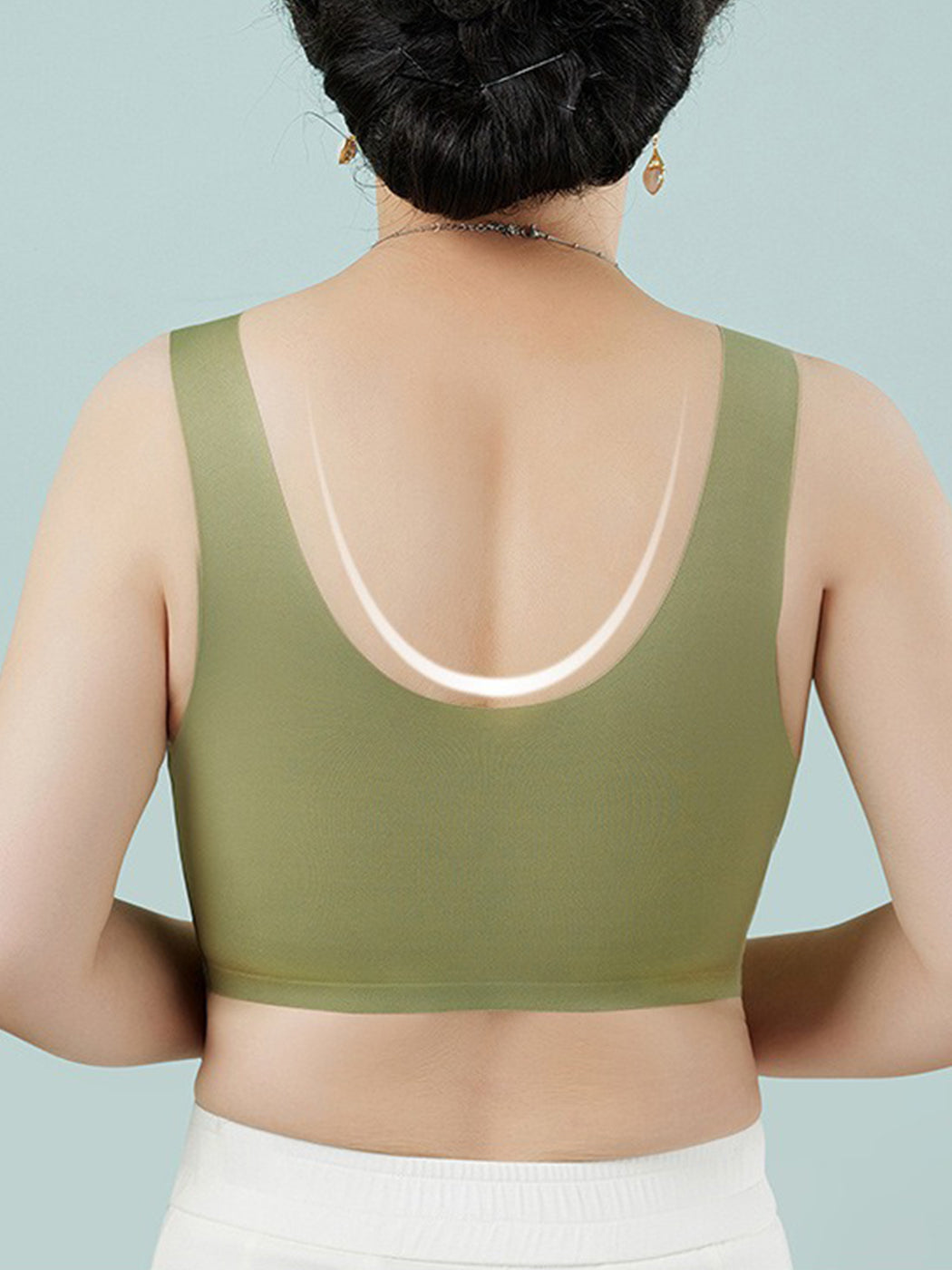 Lace Solid Color Breathable Front Closure Wireless Bra