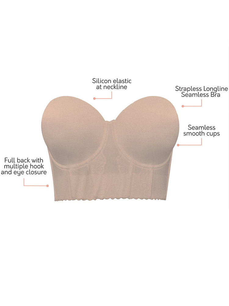 Women Strapless Longline Push Up Underwire Bra
