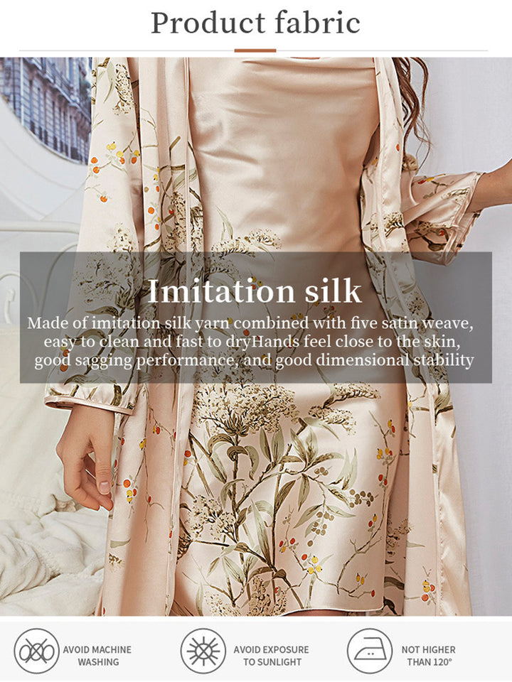 Women's 2 Piece Sexy Exquisite Satin Suspender Nightgown with Robe