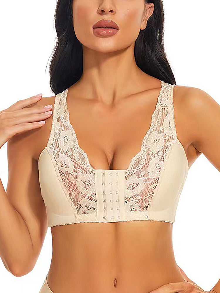 Upgraded Breathable Lace Front Close Wireless Bra with Padded