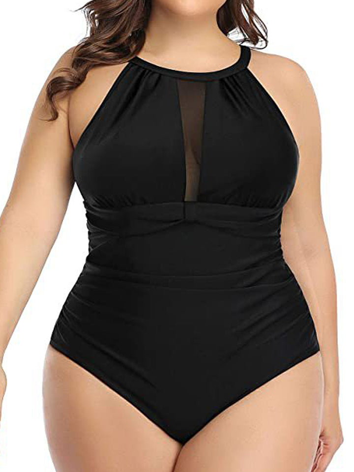 Plus Size Sexy Pleated Design One-piece Swimsuit