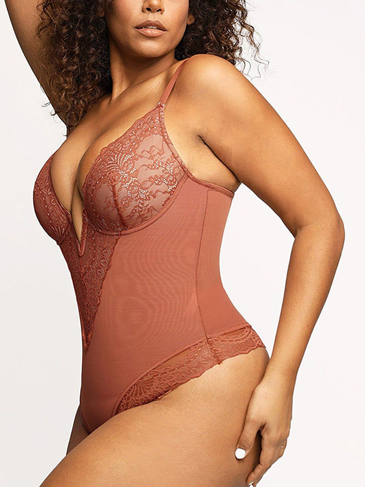 Sexy Lace Cutout Deep-V Hip Lifting Body Shapewear