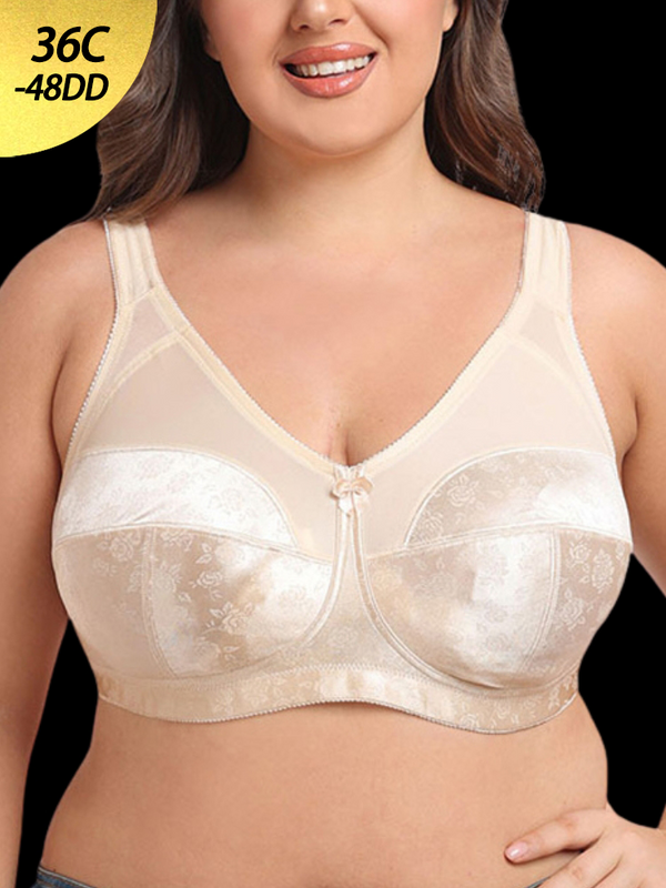 Sheer Mesh Wire-Free Smooth Satin Plus Size Bra