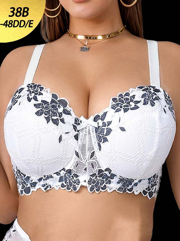 Plus-Size Push Up Underwire Bra - Mesh Floral Design