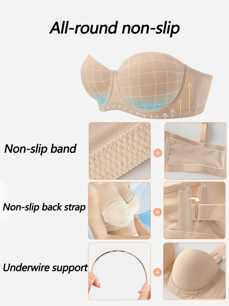 Anti Slip Push Up Strapless Underwire Bra
